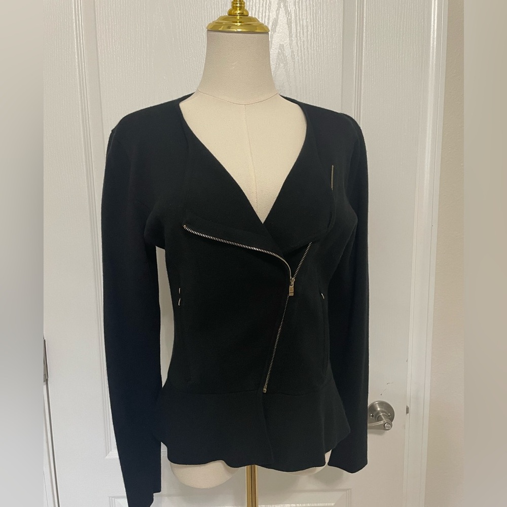 NY&Co.  Black Asymmetrical Zippered Cardigan.